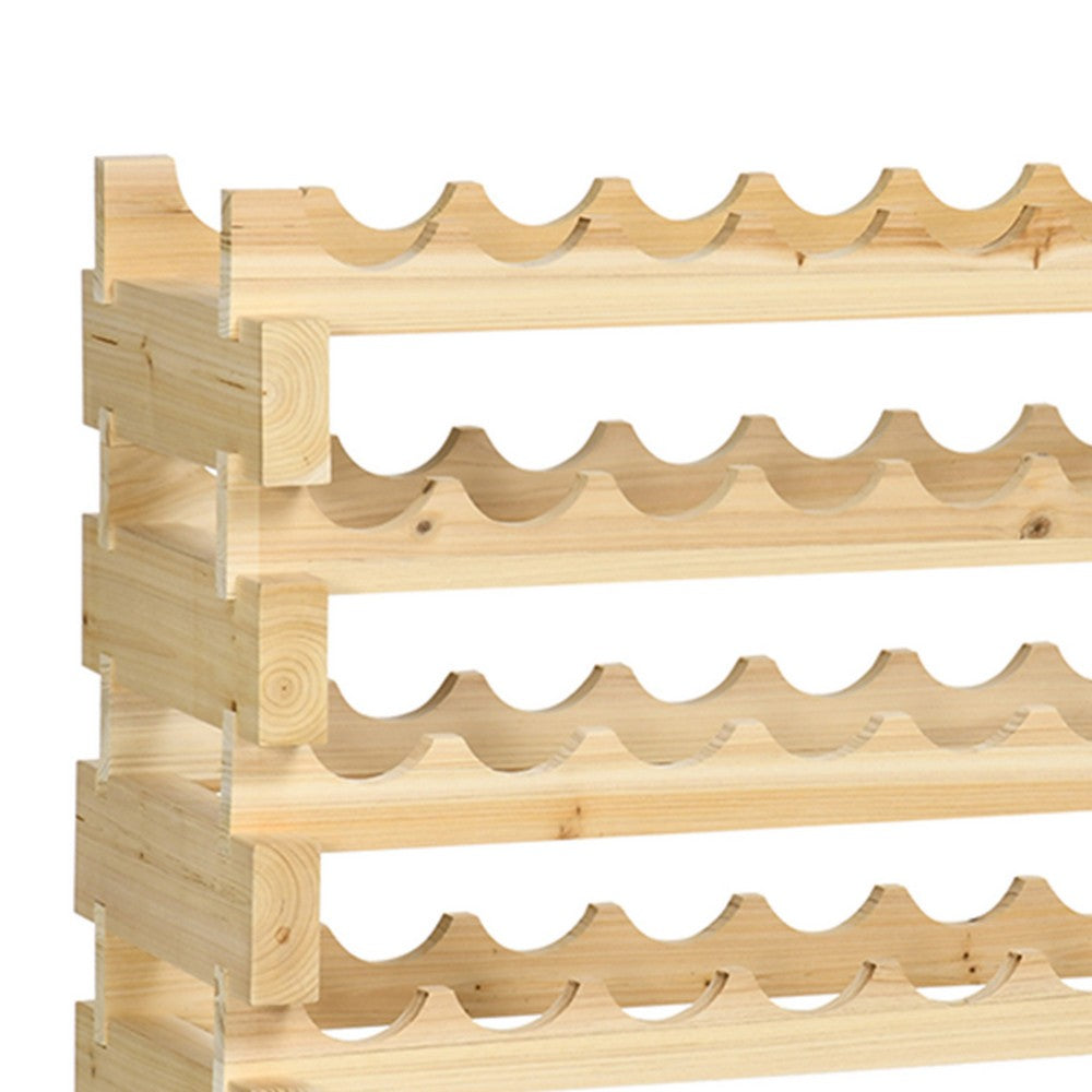 6 Tier Wine Rack, Modular 72-Bottle Holder, 45 Inch Natural Brown Wood - BM350814