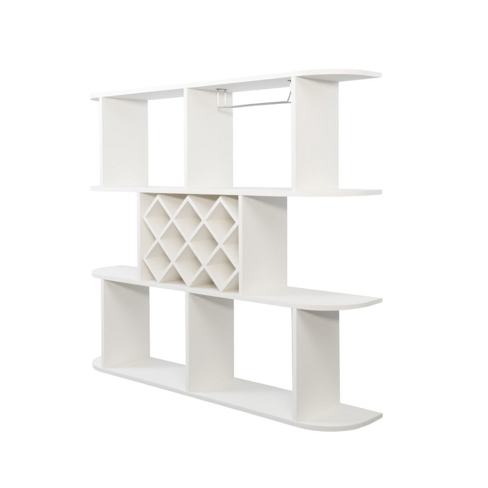 Wall Mounted Bar Wine Rack with Holder, Shelves, 3-Tier, 47 Inch White - BM350815