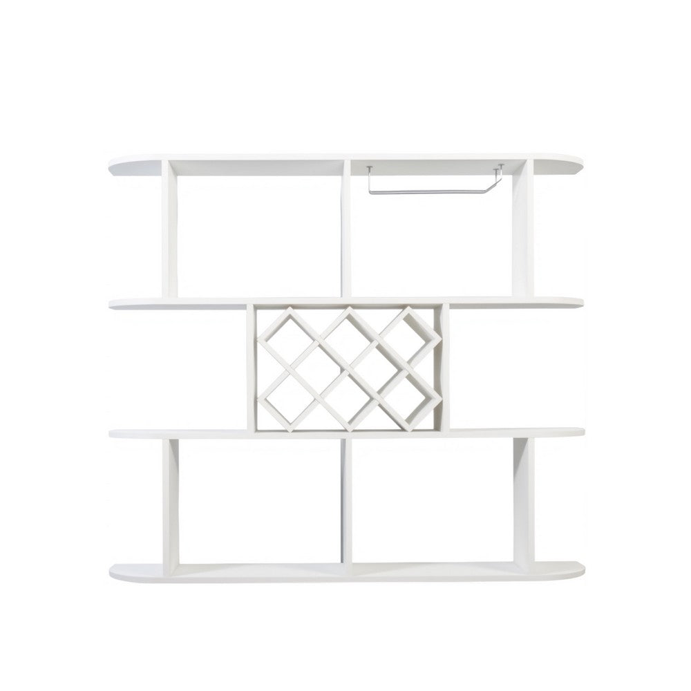 Wall Mounted Bar Wine Rack with Holder, Shelves, 3-Tier, 47 Inch White - BM350815