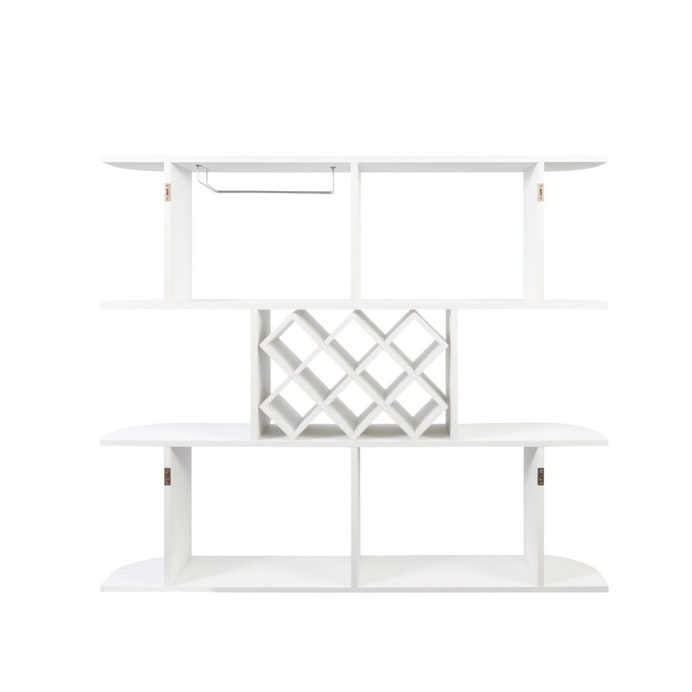Wall Mounted Bar Wine Rack with Holder, Shelves, 3-Tier, 47 Inch White - BM350815