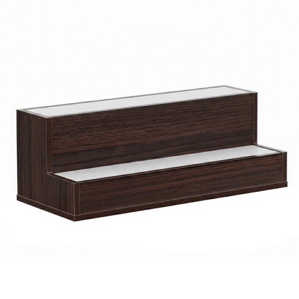 Rahy Bar Display Shelf w LED and Music, 2 Step Design, 20 Inch Walnut Brown - BM350816