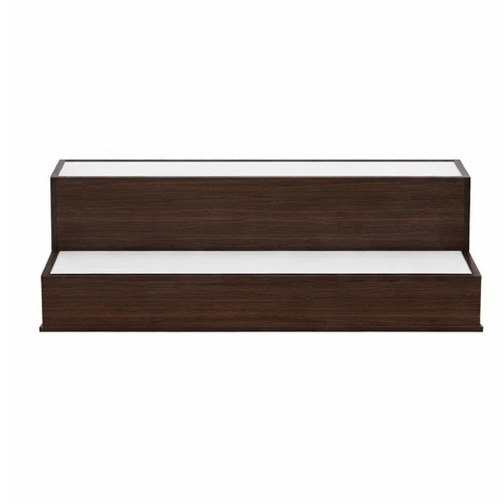 Rahy Bar Display Shelf w LED and Music, 2 Step Design, 20 Inch Walnut Brown - BM350816