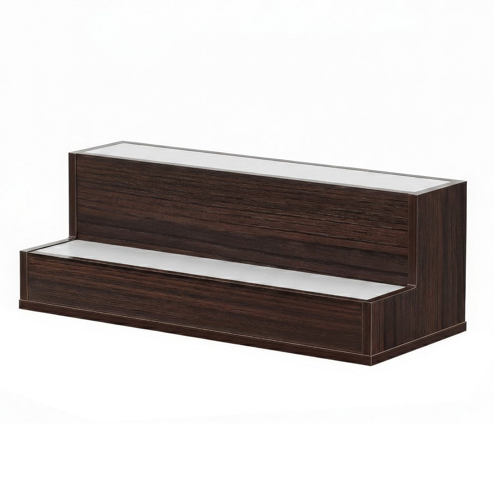 Rahy Bar Display Shelf w LED and Music, 2 Step Design, 20 Inch Walnut Brown - BM350816