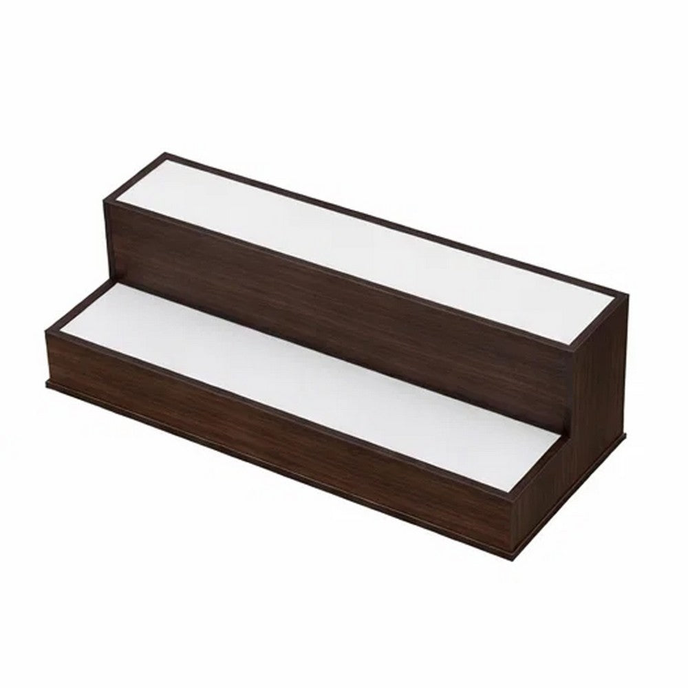 Rahy Bar Display Shelf w LED and Music, 2 Step Design, 20 Inch Walnut Brown - BM350816