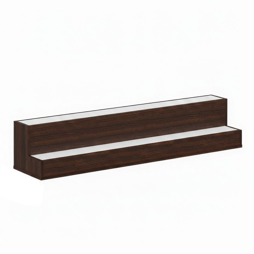 Rahy Bar Display Shelf w LED and Music, 2 Tier Design, 37 Inch Walnut Brown - BM350817