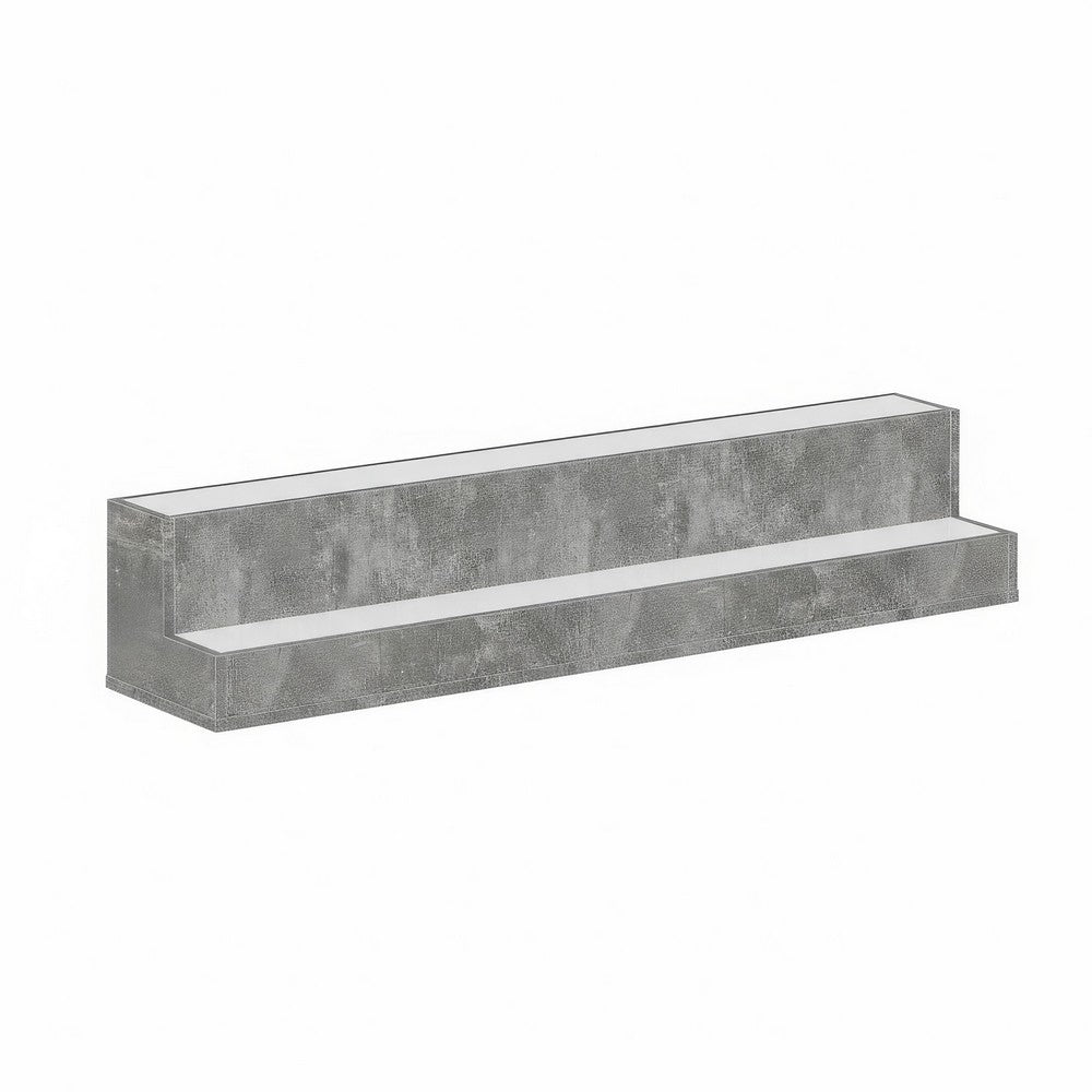 Rahy Bottle Display Shelf with LED and Music, 2 Tiers, 37 Inch Gray Wood - BM350818