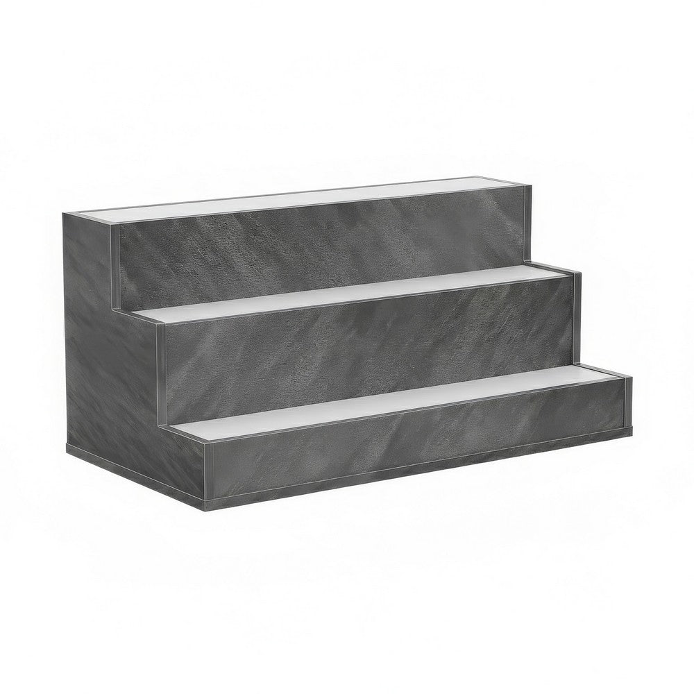 Rahy Bottle Display Shelf with LED and Music, 3 Tiers, 24 Inch Gray Wood - BM350819