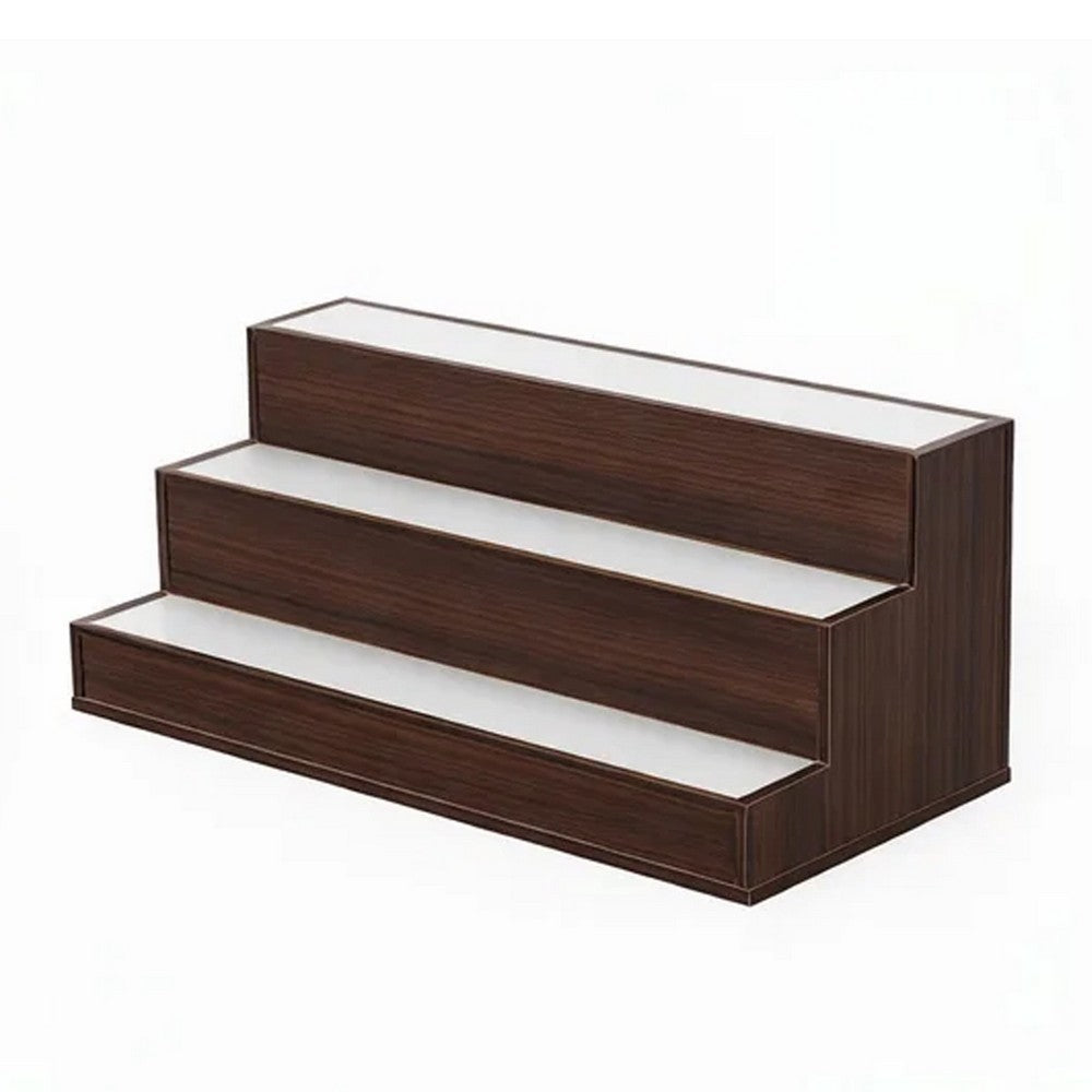 Rahy Bar Display Shelf w LED and Music, 3 Tier Design, 24 Inch Walnut Brown - BM350820