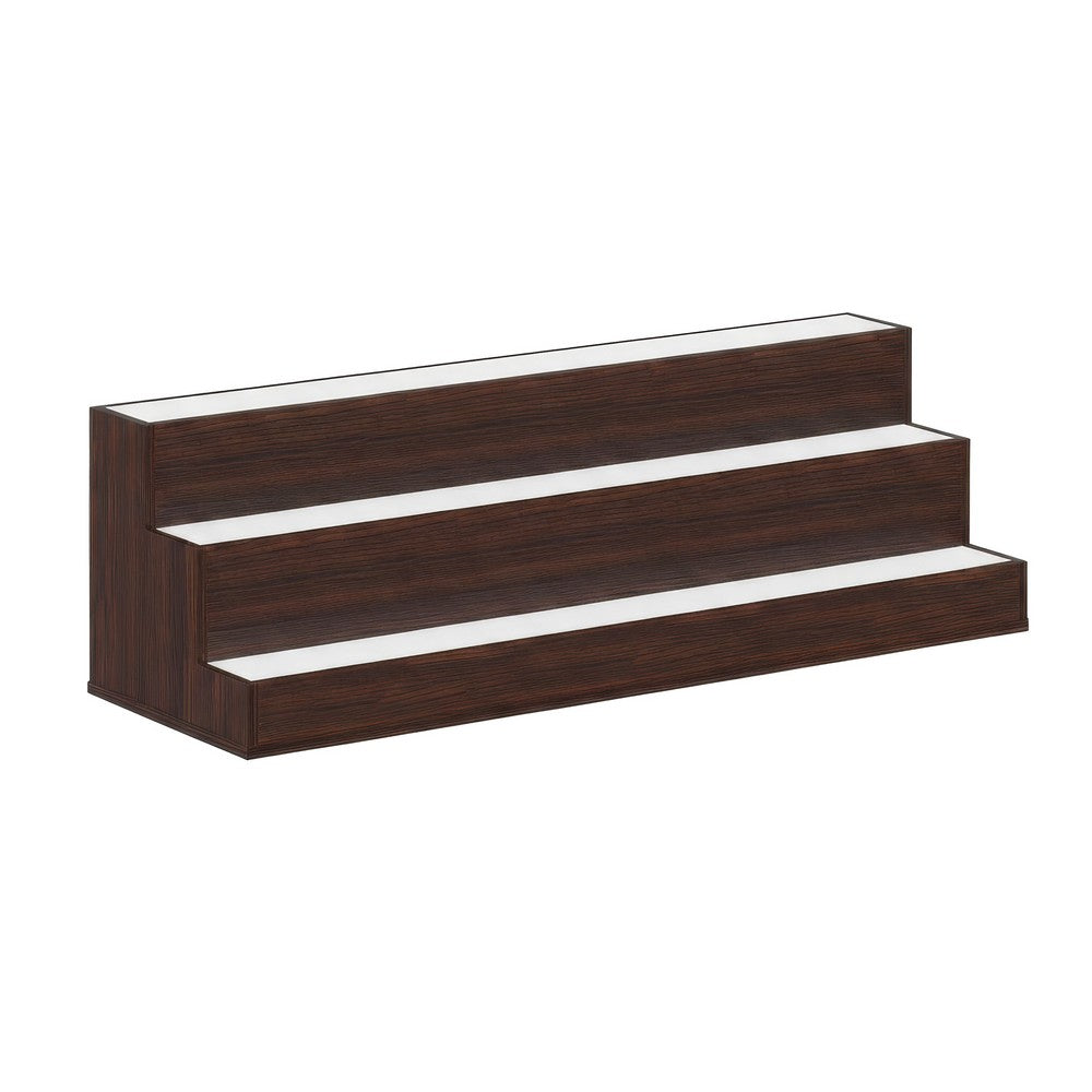 Rahy Bartop Display Shelf with LED and Music, 3 Tiers, 37 Inch Walnut Brown - BM350822