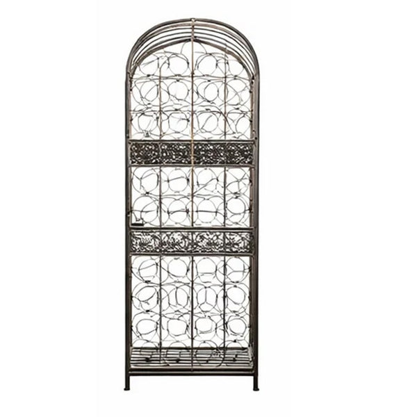 Wine Rack with Cage and Lock, 45 Bottle Holder, Antique Bronze Iron 52 Inch - BM350823