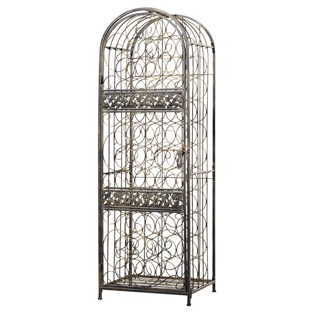 Wine Rack with Cage and Lock, 45 Bottle Holder, Antique Bronze Iron 52 Inch - BM350823