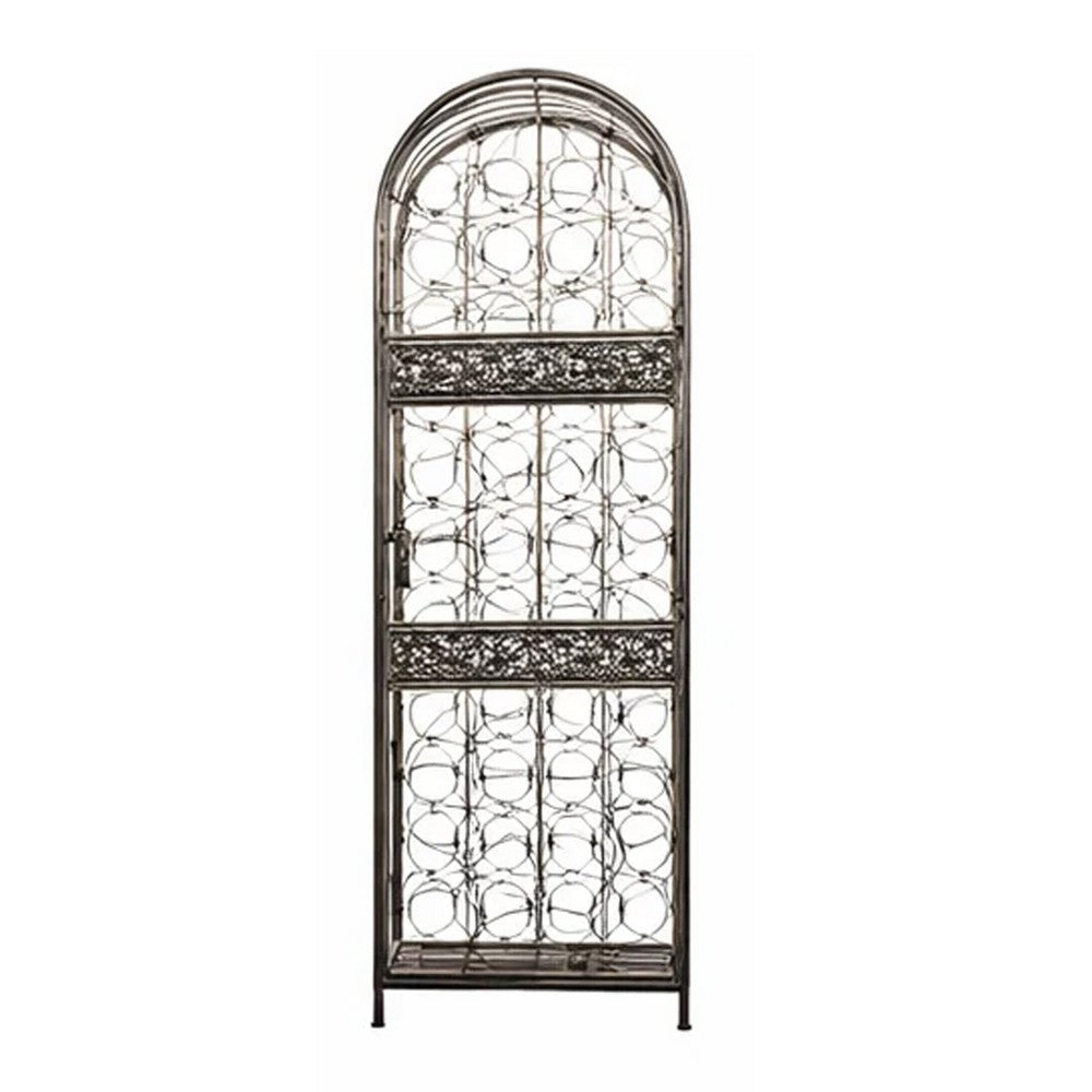 Wine Rack with Cage and Lock, 45 Bottle Holder, Antique Bronze Iron 52 Inch - BM350823
