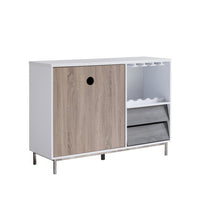 Wine Rack with Cabinet and 2 Drawers, Glass Holder, White Gray 47 Inch - BM350824