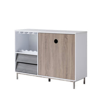 Wine Rack with Cabinet and 2 Drawers, Glass Holder, White Gray 47 Inch - BM350824