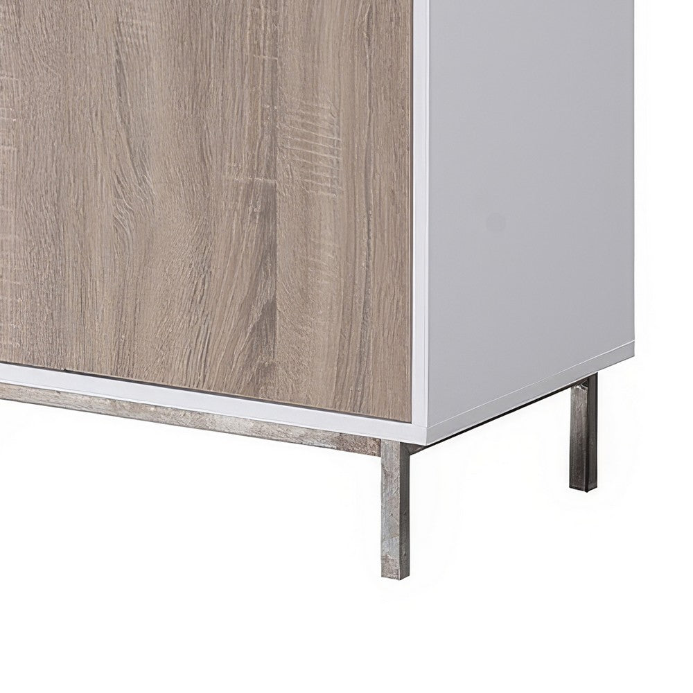 Wine Rack with Cabinet and 2 Drawers, Glass Holder, White Gray 47 Inch - BM350824