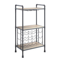 Coleen 3 Tier Wine Rack, Oak Brown Wood Shelves, Industrial Metal 45 Inch - BM350825