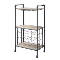 Coleen 3 Tier Wine Rack, Oak Brown Wood Shelves, Industrial Metal 45 Inch - BM350825