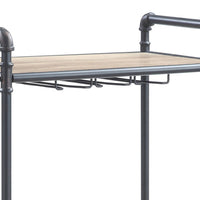 Coleen 3 Tier Wine Rack, Wood Shelves, Gray Industrial Metal Pipes 46 Inch - BM350826
