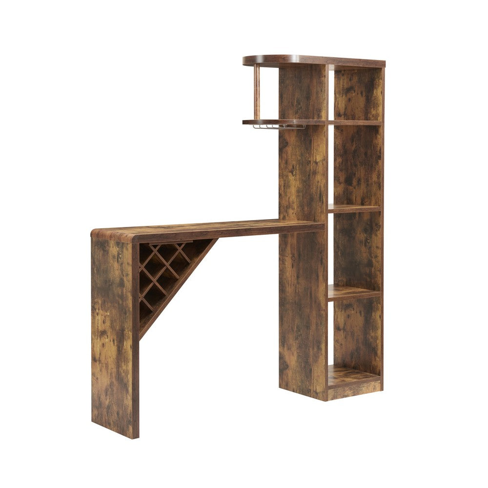 Bar Table with Wine Cabinet, 5 Shelves Stemware Rack, Rustic Brown 73 Inch - BM350827