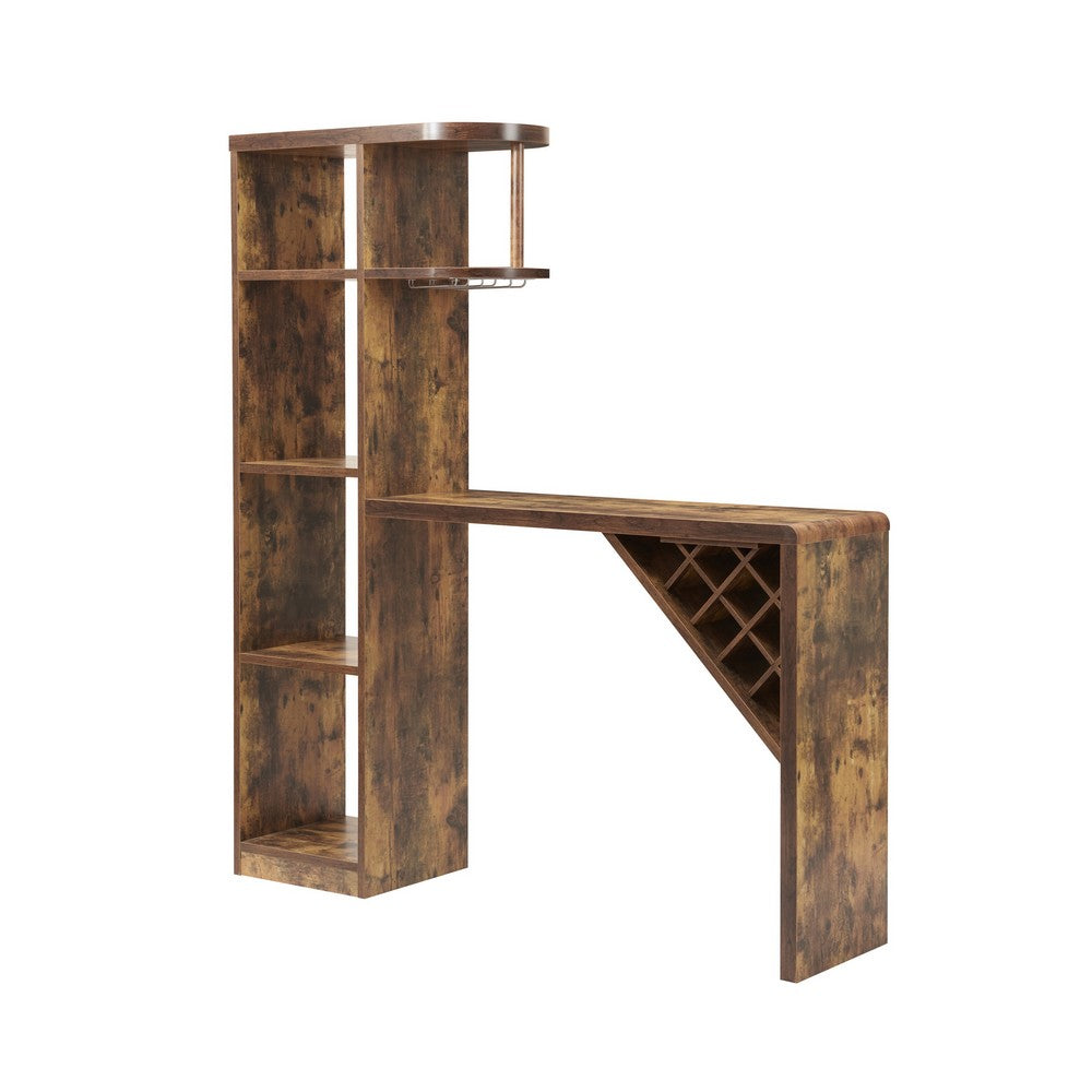 Bar Table with Wine Cabinet, 5 Shelves Stemware Rack, Rustic Brown 73 Inch - BM350827