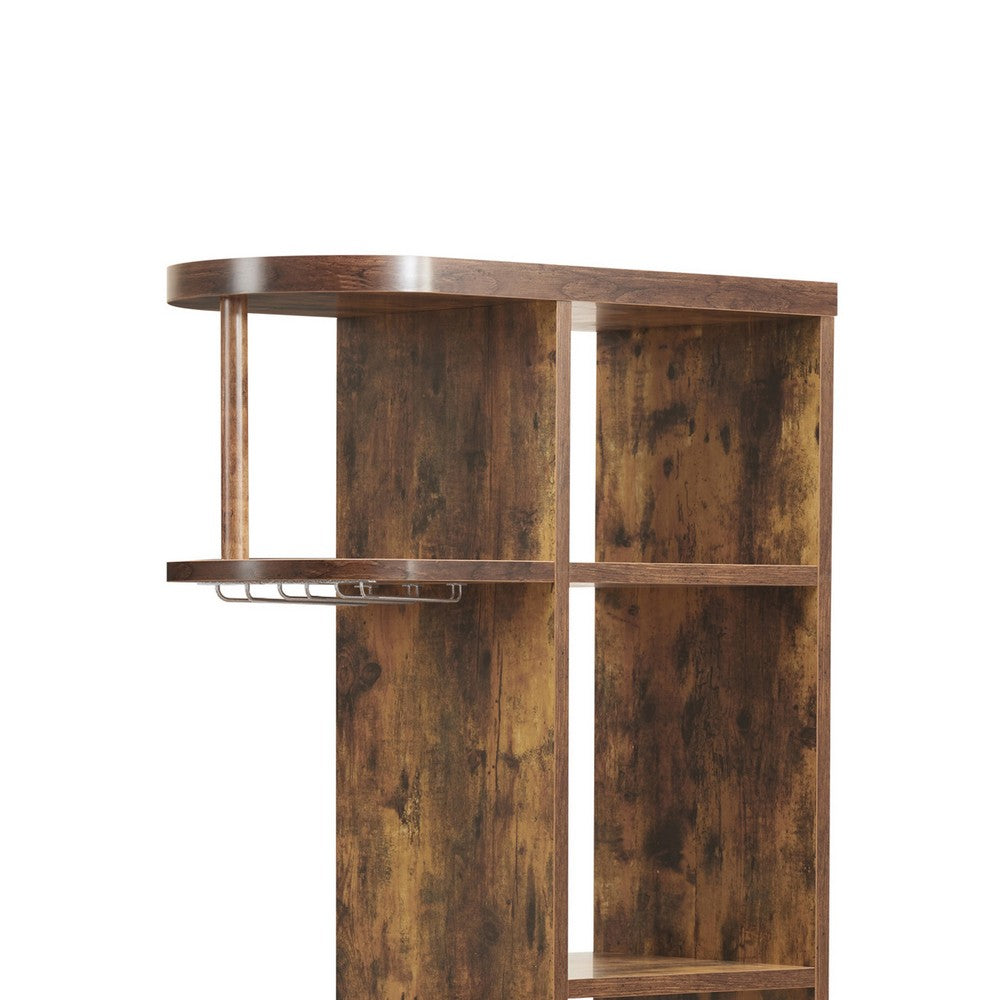 Bar Table with Wine Cabinet, 5 Shelves Stemware Rack, Rustic Brown 73 Inch - BM350827