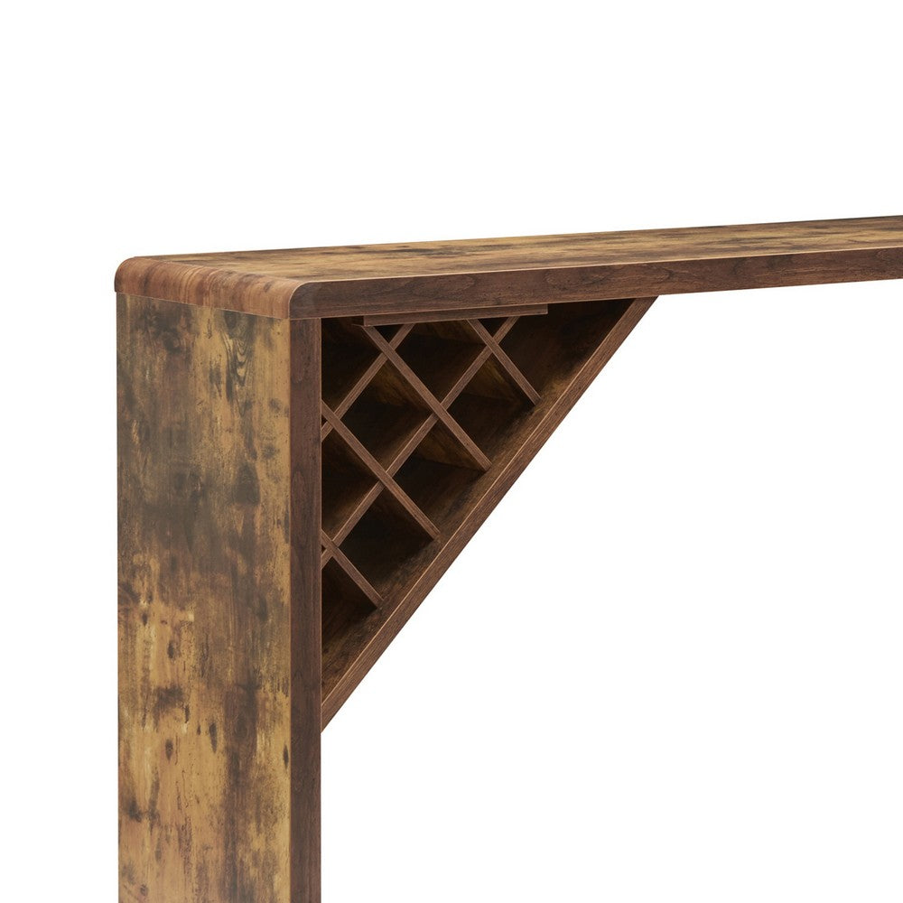 Bar Table with Wine Cabinet, 5 Shelves Stemware Rack, Rustic Brown 73 Inch - BM350827