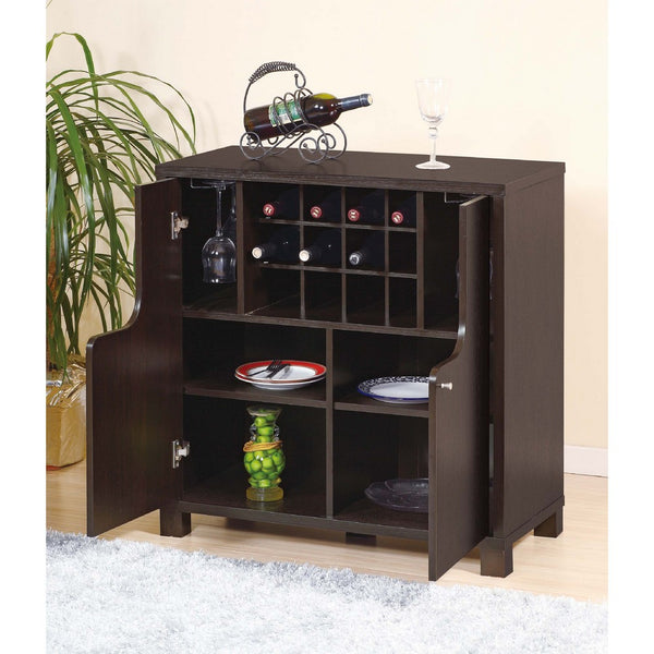 Wine Cabinet with 4 Shelves, Removable Rack, Red Cocoa Brown Wood 33 Inch - BM350828