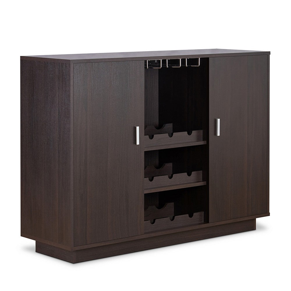 Dina Wine Cabinet Bar w 2 Doors, Stemware Rack, Espresso Brown 47 Inch - BM350830