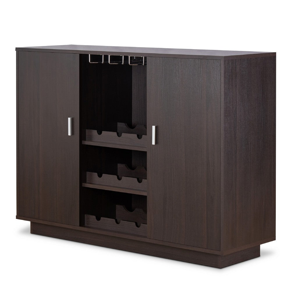 Dina Wine Cabinet Bar w 2 Doors, Stemware Rack, Espresso Brown 47 Inch - BM350830