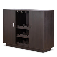 Dina Wine Cabinet Bar w 2 Doors, Stemware Rack, Espresso Brown 47 Inch - BM350830