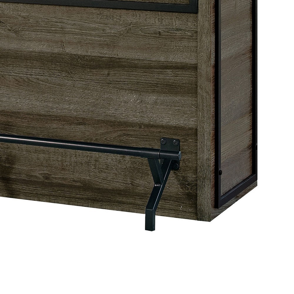 Wine Cabinet Home Bar, 5 Shelves, Stemware, Footrest, Oak Brown 51 Inch - BM350831