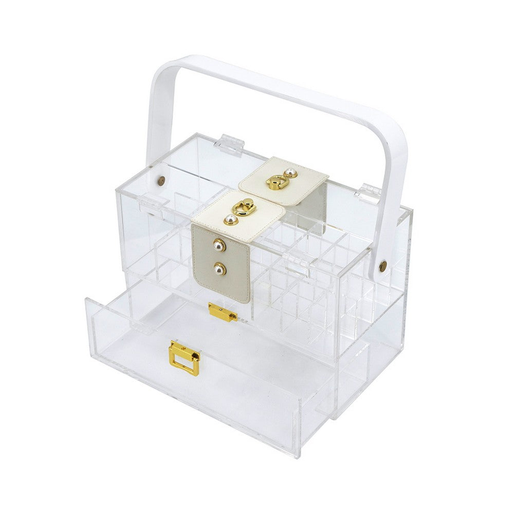 Makeup Storage Box w Handle, 9 Inch Clear See Thru Acrylic Organizer - BM350839