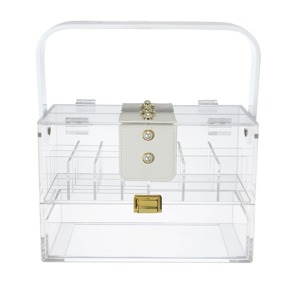 Makeup Storage Box w Handle, 9 Inch Clear See Thru Acrylic Organizer - BM350839