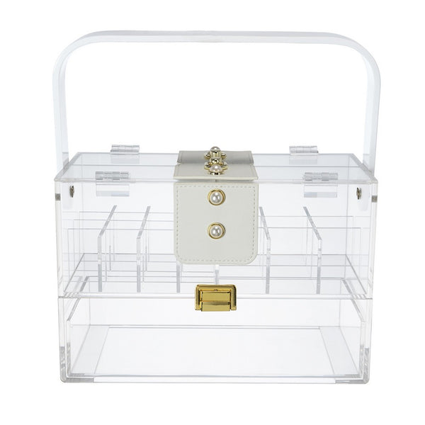 Makeup Storage Box w Handle, 9 Inch Clear See Thru Acrylic Organizer - BM350839