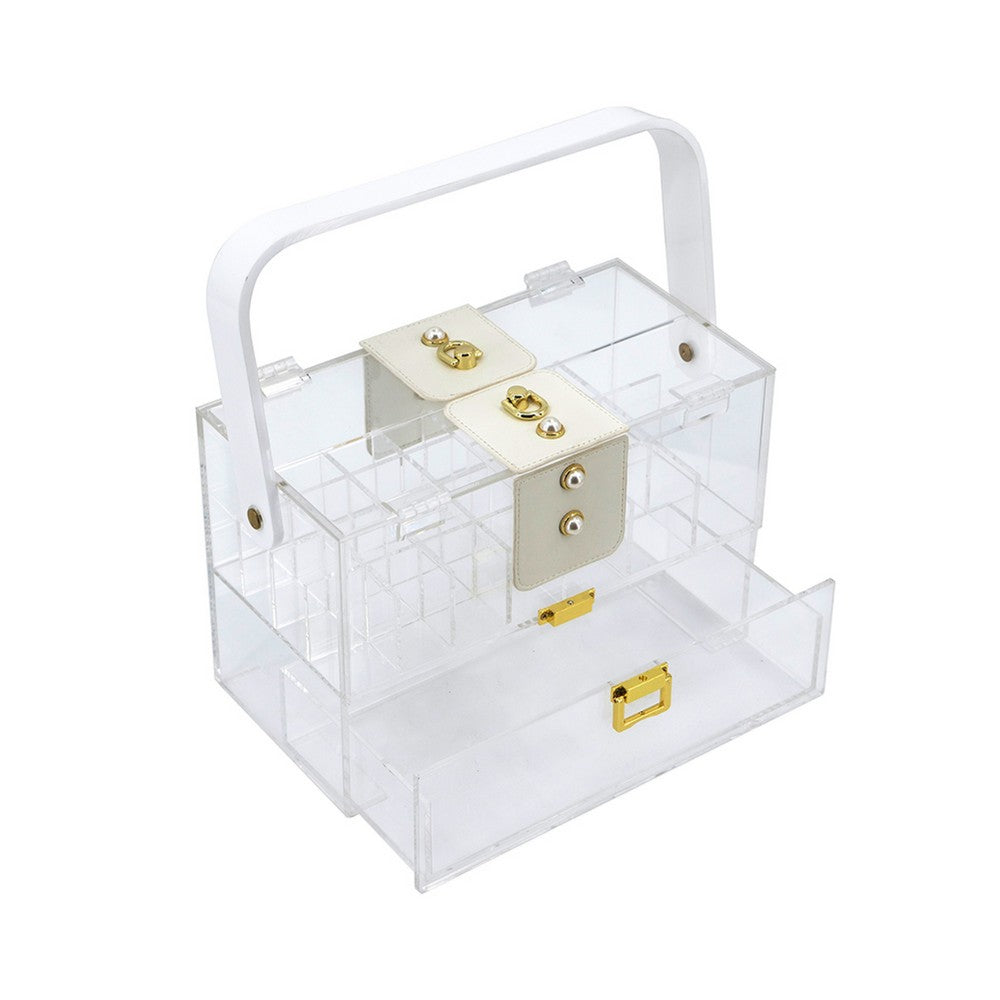 Makeup Storage Box w Handle, 9 Inch Clear See Thru Acrylic Organizer - BM350839