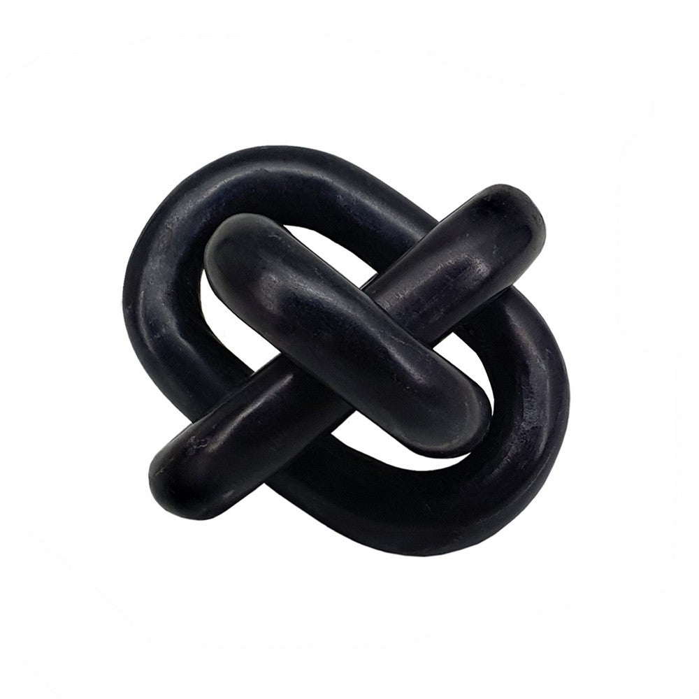 Lary Decorative Chain Knot Sculpture, 6 Inch Natural Black Marble - BM350840