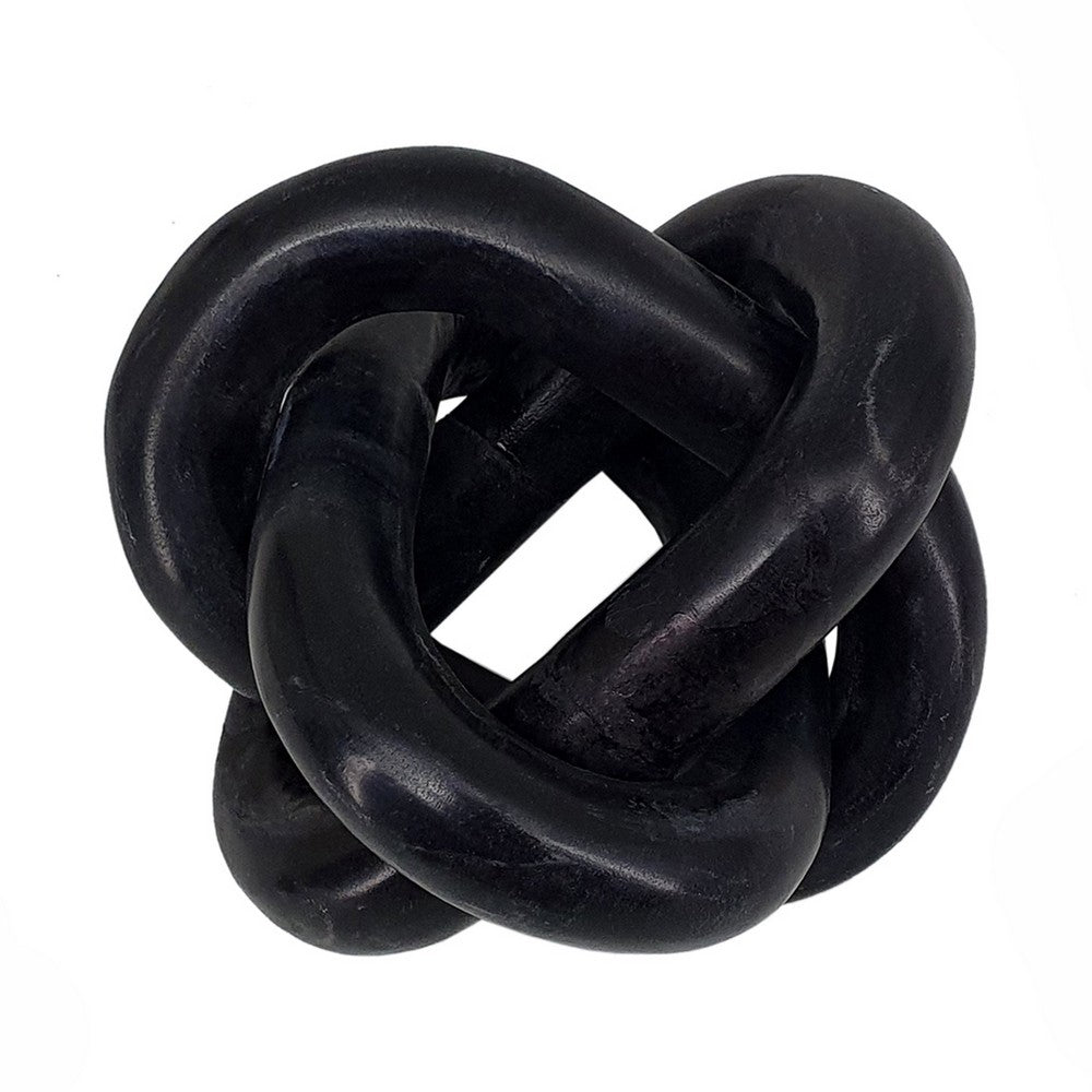 Lary Decorative Chain Knot Sculpture, 6 Inch Natural Black Marble - BM350840