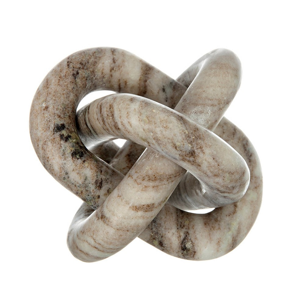 Lary Decorative Chain Knot Sculpture, 6 Inch Natural Cream Gray Marble - BM350841
