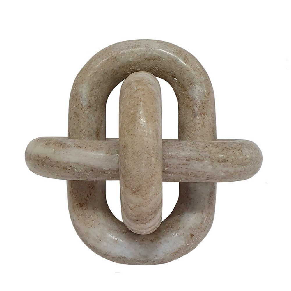 Lary Decorative Chain Knot Sculpture, 6 Inch Natural Cream Gray Marble - BM350841