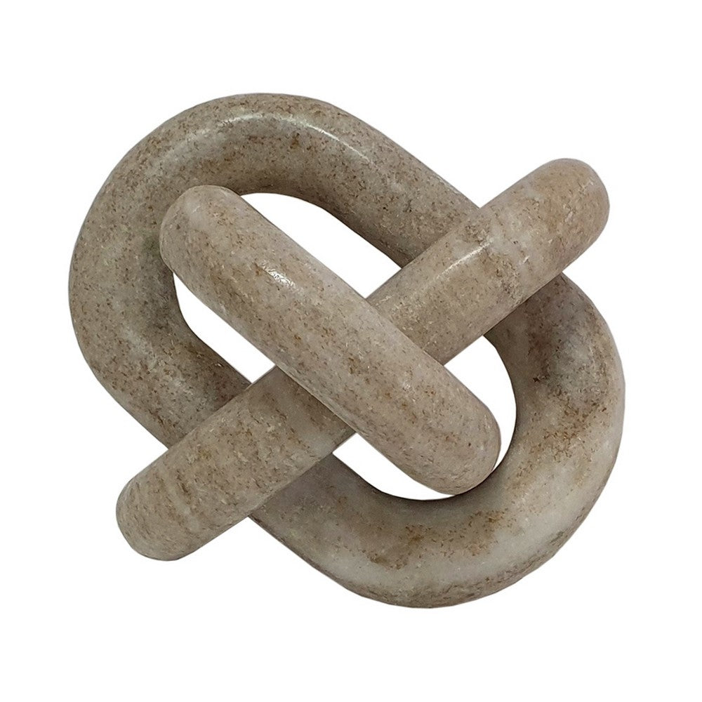 Lary Decorative Chain Knot Sculpture, 6 Inch Natural Cream Gray Marble - BM350841