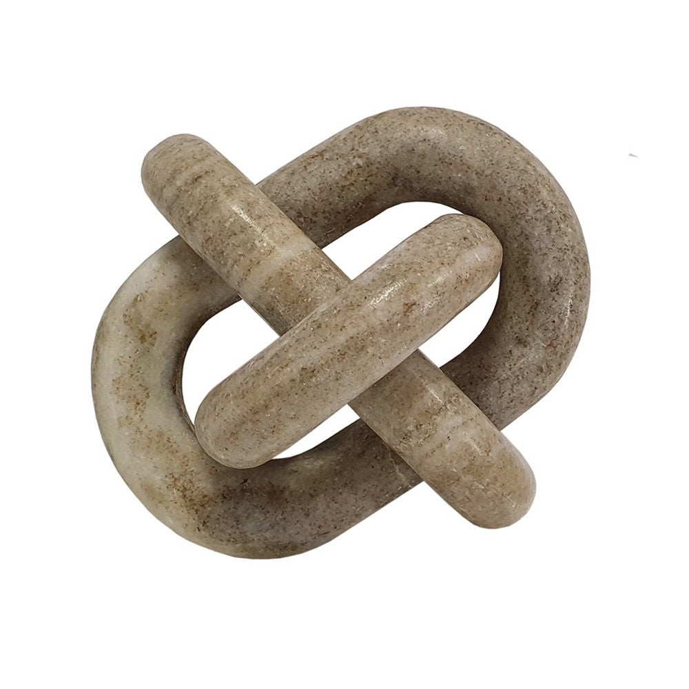 Lary Decorative Chain Knot Sculpture, 6 Inch Natural Cream Gray Marble - BM350841
