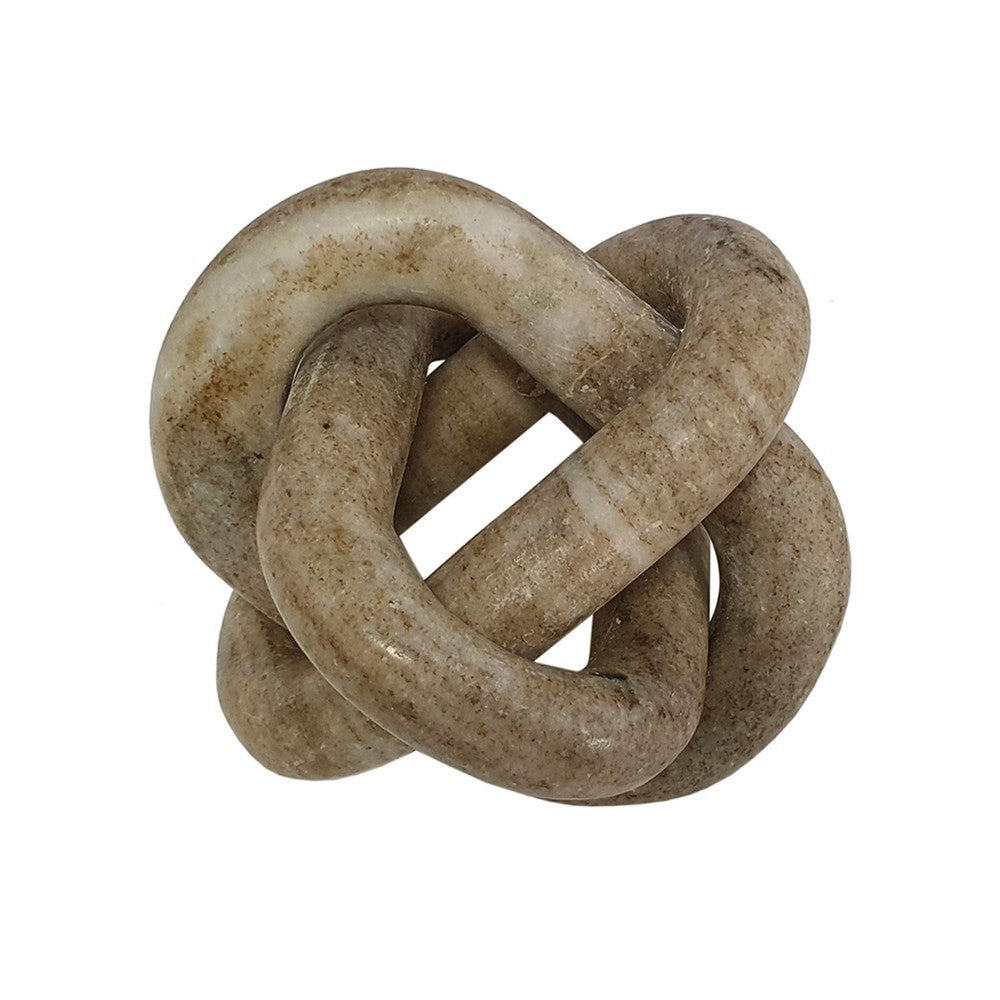 Lary Decorative Chain Knot Sculpture, 6 Inch Natural Cream Gray Marble - BM350841