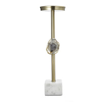 Pillar Candle Holder with Gold Stem, Embedded Agate Stone, 15 Inch White - BM350843