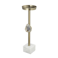 Pillar Candle Holder with Gold Stem, Embedded Agate Stone, 15 Inch White - BM350843