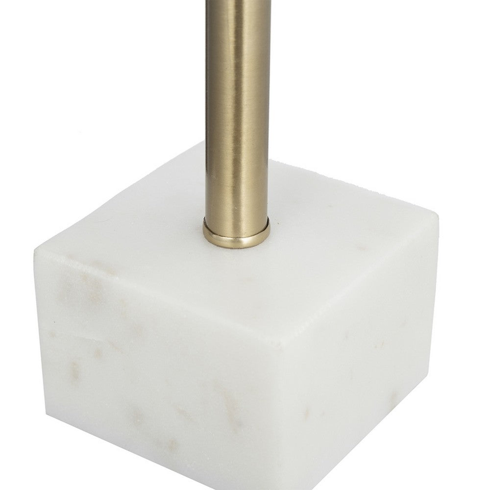 Pillar Candle Holder with Gold Stem, Embedded Agate Stone, 15 Inch White - BM350843