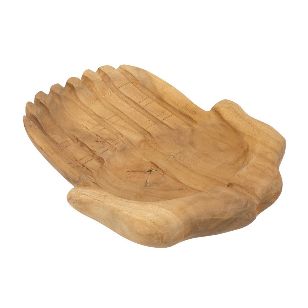 Decorative Hands of Hope Accent Bowl, 14 Inch Natural Brown Teak Wood - BM350844