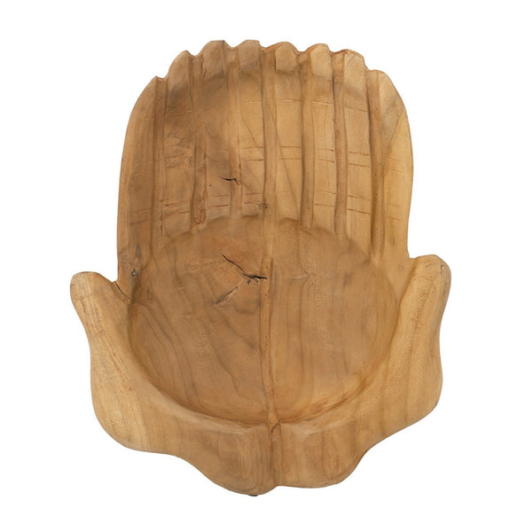 Decorative Hands of Hope Accent Bowl, 14 Inch Natural Brown Teak Wood - BM350844