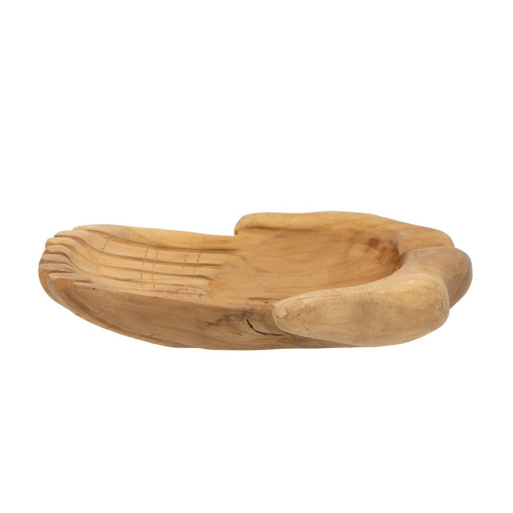 Decorative Hands of Hope Accent Bowl, 14 Inch Natural Brown Teak Wood - BM350844