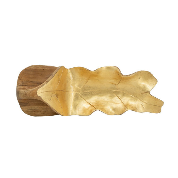 Decorative Sculpted Plate with Gold Foil Interior, 20 Inch Teak Wood - BM350846