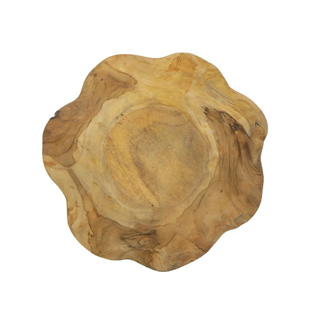Decorative Organic Freeflow Ruffled Accent Bowl, 9 Inch Gold Teak Wood - BM350847